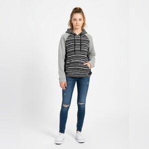 SALE ! Cozy Black and Gray Patterned Kids‎ Hoodie w/Lace Sides sz 10 NWT